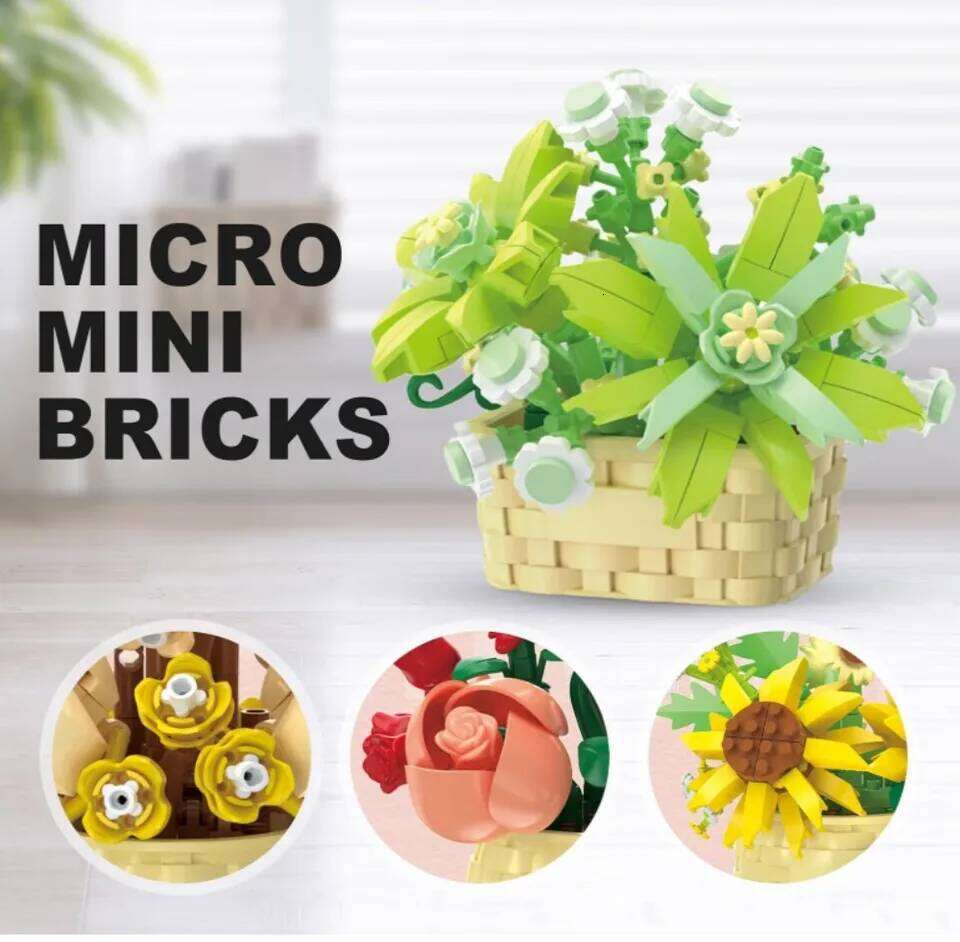 DIY Potted Plant Building Blocks Set - Rose Sunflower Succulents Bonsai Tree Romantic Garden Kids Model Bricks Toy Kit Z260305