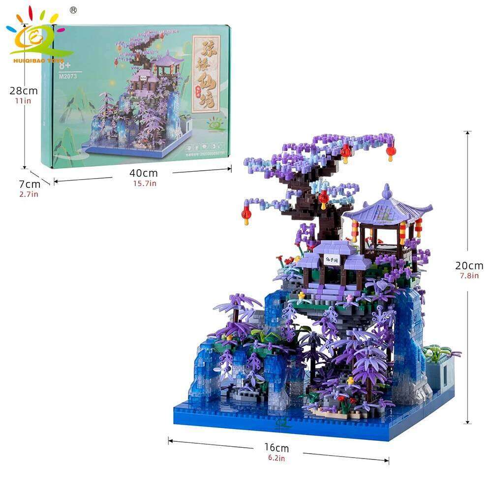HUIQIBAO MOC Ancient Architecture Model Peach Blossom Castle Micro Building Block Assembly Diamond Brick Set Toys Children Gift Z260306