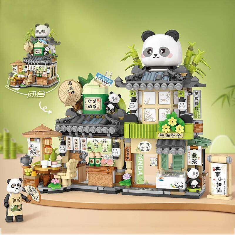Mini Building Blocks Folding Street View Panda Cafe Model Bricks for Adults and Children Assembled Toys Gifts Home Furnishings Z260306