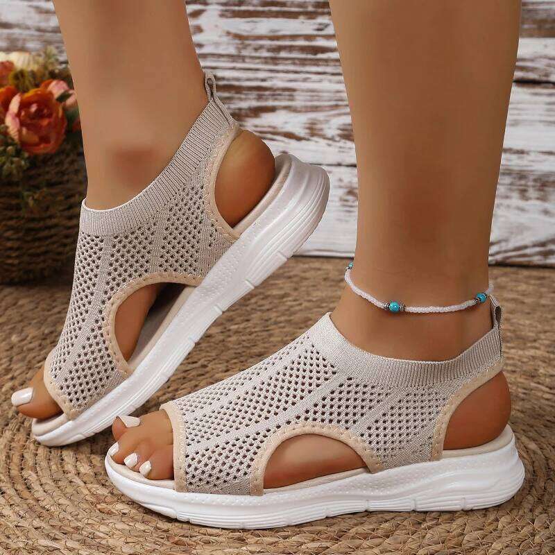 2026 Summer New Women's Trendy Open toed Sandals with Mesh Fashion Design Simple and Lightweight Casual Shoes