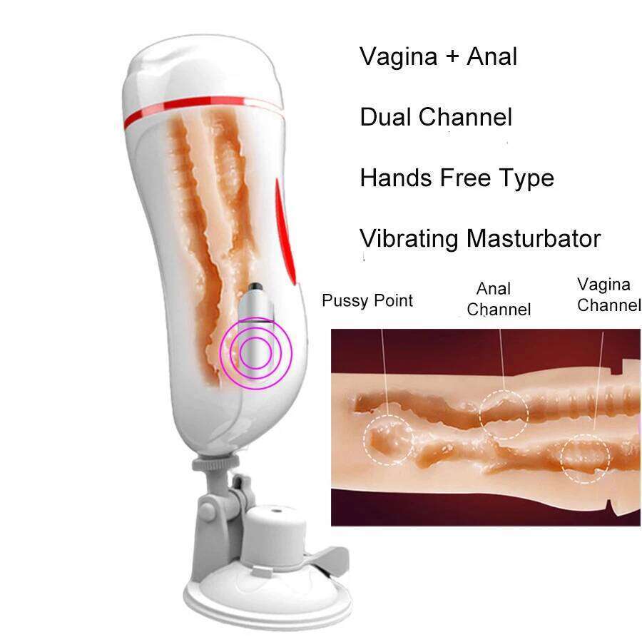 Dual Channel Vagina Anal Masturbation Cup Blowjob Penis Pump Glans Sucking Exerciser Sex Toys Adul 18+ Erotic Product Machine W260305