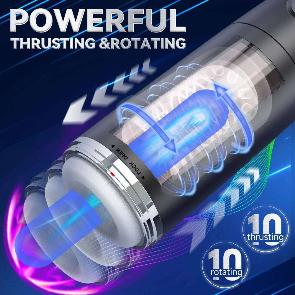 Automatic Male Masturbator Cup Hands Free Electric Penis Pump Visual with 10 Thrusting & Rotating Toys for Men Sex Machine W260305