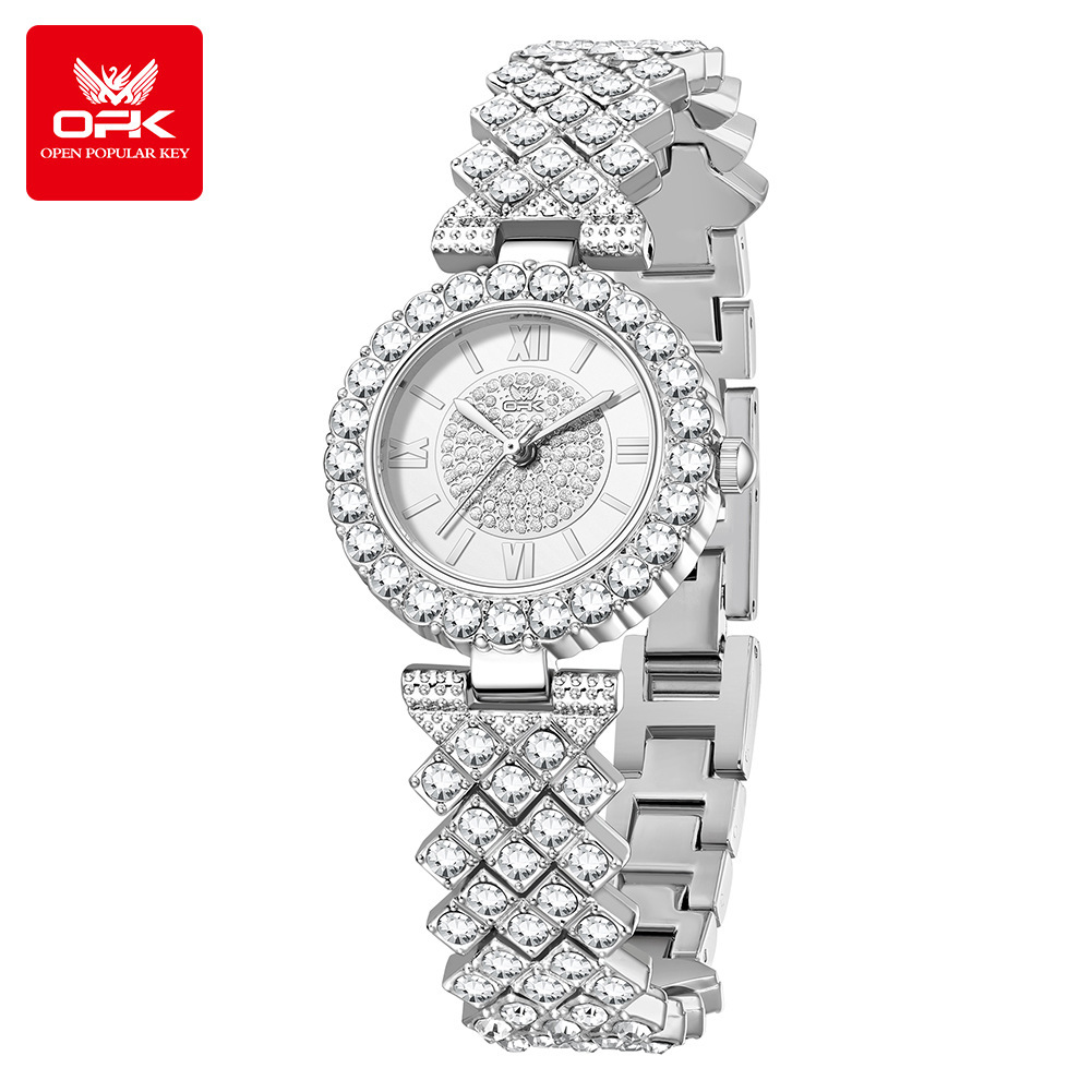 New OPK brand watches popular in Europe and America, women's watches with full diamond bracelets, quartz luxury watches for women