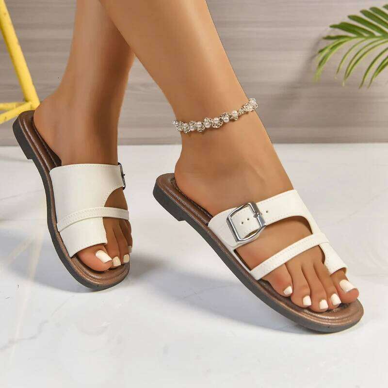 2026 New Arrival Roman Beach Slippers Women Summer Fashion Simple Versatile Flat Bottomed One-piece Toe Sandals Outdoor Shoes