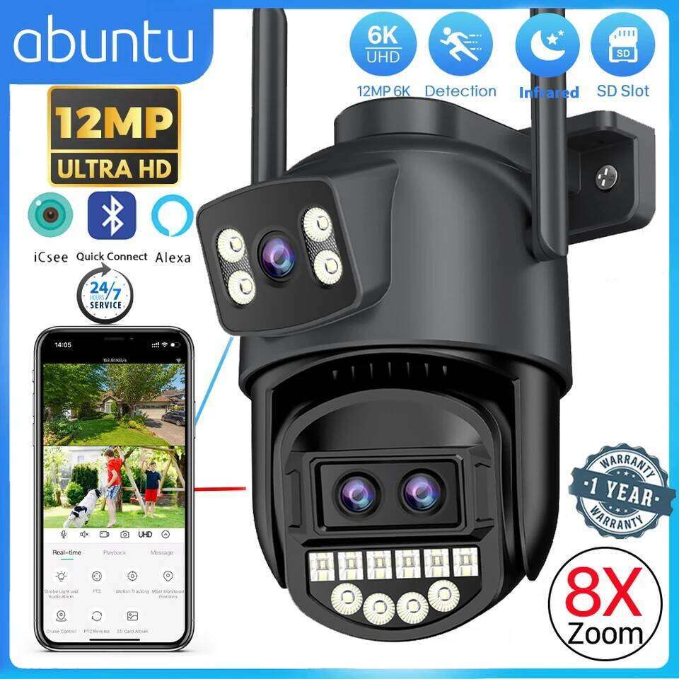 12MP 6K PTZ 8X Digital Zoom Outdoor Dual Screens Wifi Surveillance Night Vision CCTV IP Security Camera ICSEE 26W0306