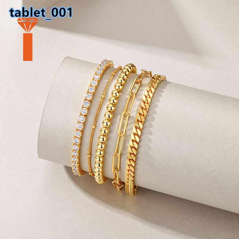 925 Sterling Silver Fine Jewlery Gold Plated Cuban Bracelets Tennis Charm Bracelets Set Moissanite Beads Women Bracelets