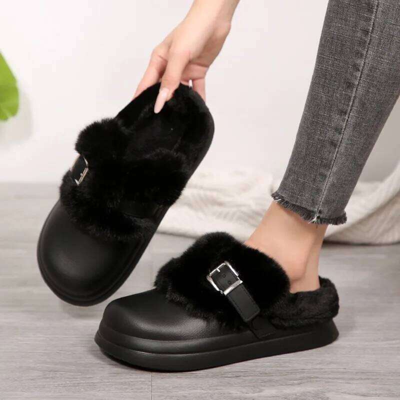 2025 Winter New Plush Waterproof Women's Warm Slippers Outdoor Non slip Leisure Cotton Dragging