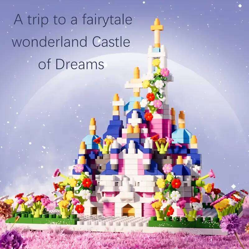 Fairy Castle Building Blocks Set - ABS plastic set with colorful floral decoration, perfect for home display collection gifts. Z260305