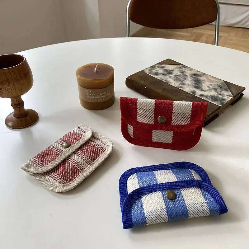 Striped Plaid Canvas Holder Portable Hasp Coin Purse ID Credit Card Cover Multifunctional Headphone Key Storage Bags C260304