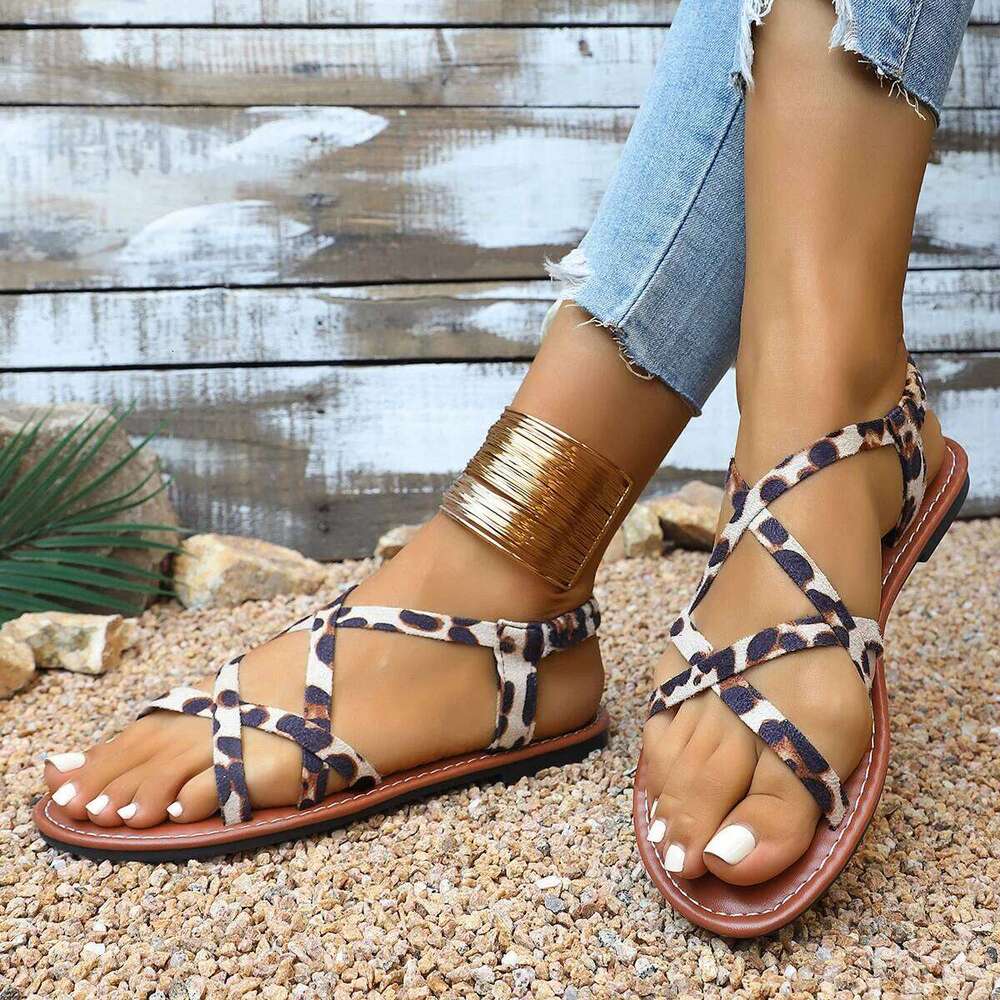 2025 Summer Flats Leopard Sandals Women Cozy Casual Shoes New Walking Slippers Outdoor Beach Slides Flip Flops