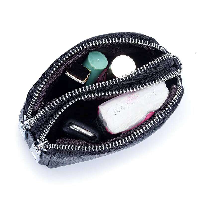 Women Purse Cowhide Large Capacity Three Zipper Multifunction Money Lipstick Pocket Clutch Coin Bag Removable Wrist Strap C260304