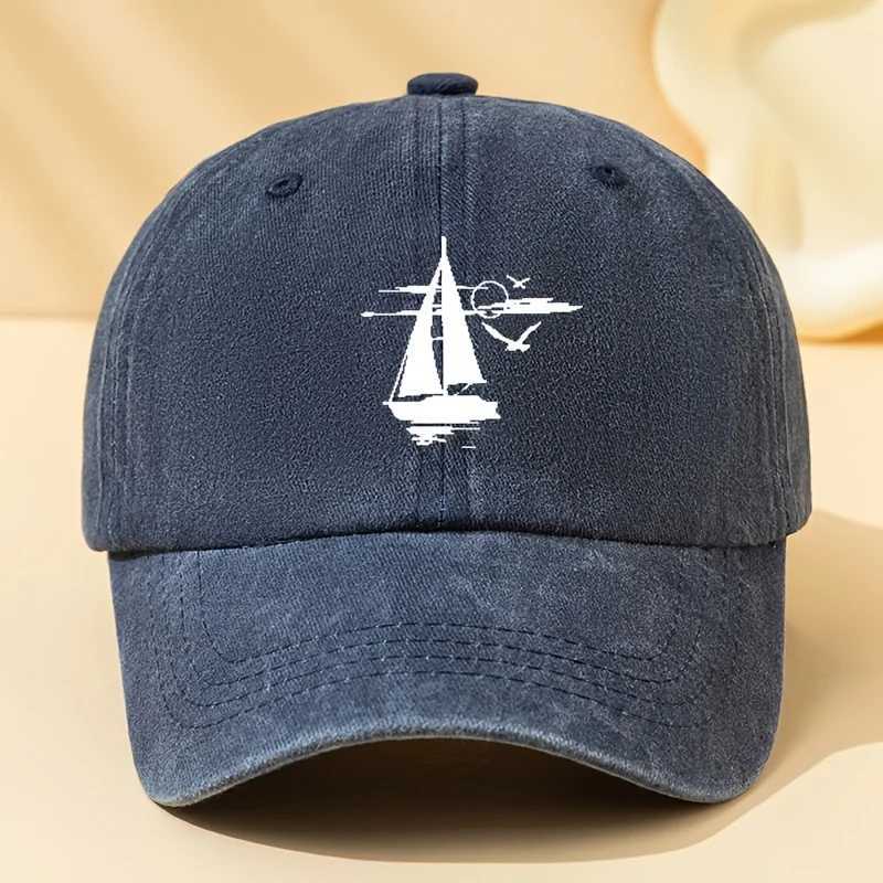 Sailing printed retro washed baseball cap with soft fabric suitable for outdoor camping cycling and casual street wear S260306