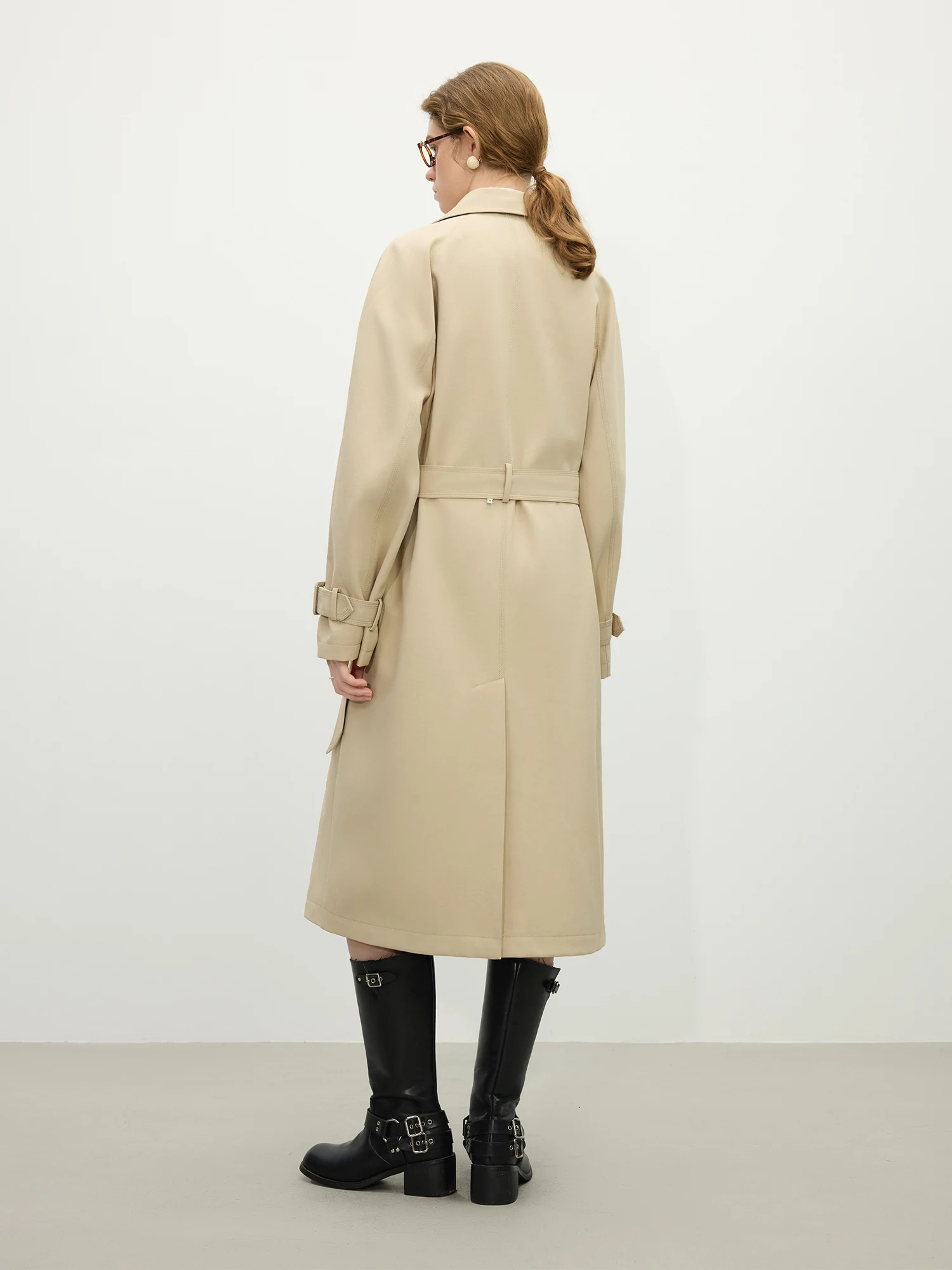 FSLE Office Lady Khaki Trench 2025 Spring Medium Long Women Loose Coats Casual Double Breasted Coat With Sashes 25FS11068 260228