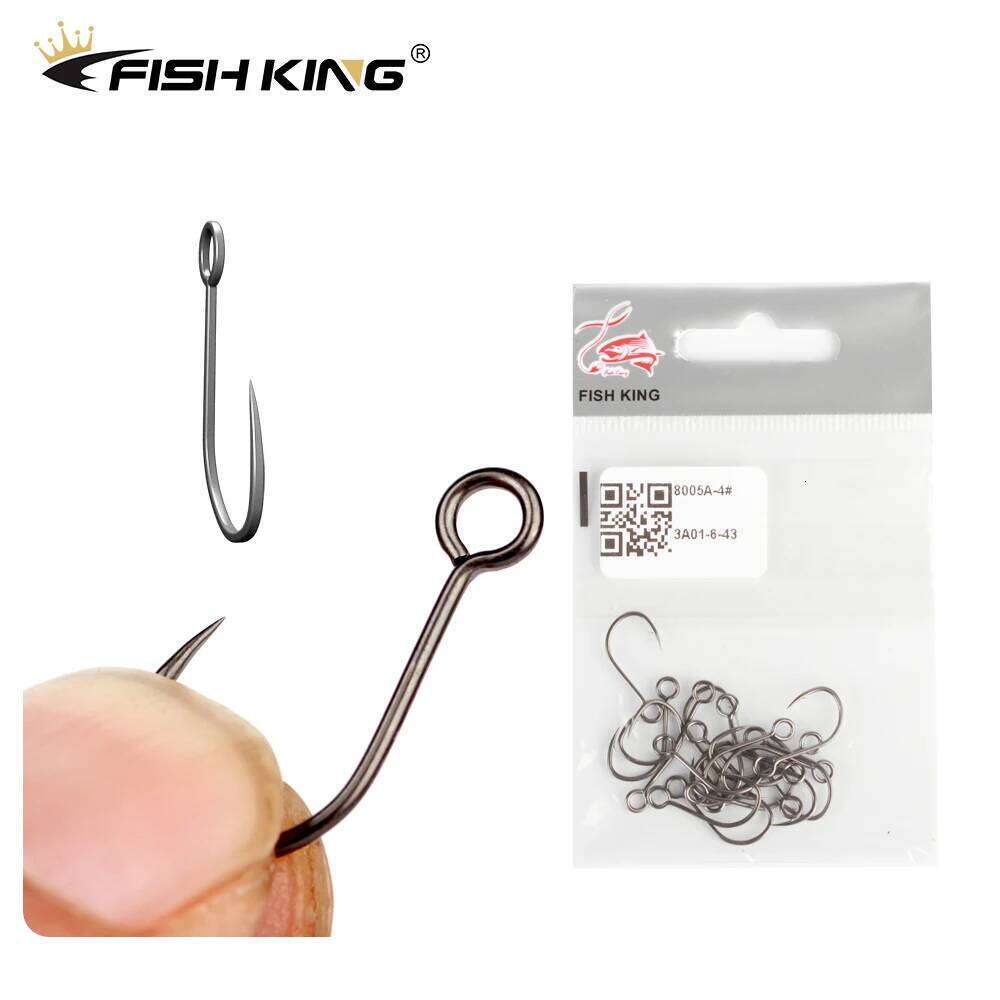 FISH KING 20pcs fishing Crank Hook Barbed Fishhook Fishing Tackle Big Eye Sharp High Carbon Steel Single hooks Carp Accessories S260305
