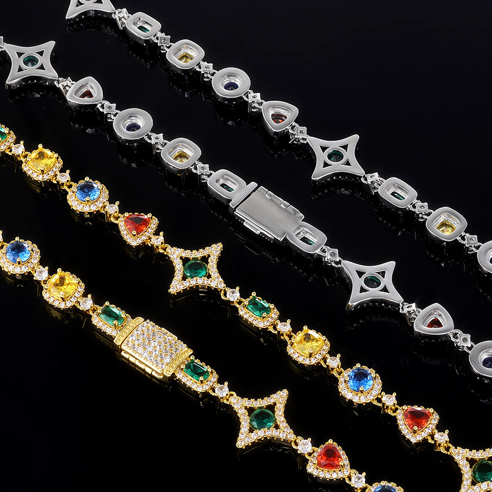 Necklace Hip-Hop Hot-Selling Colorful Gemstone Chain Zircon Men's Necklace Accessories High-End Jewelry Necklace