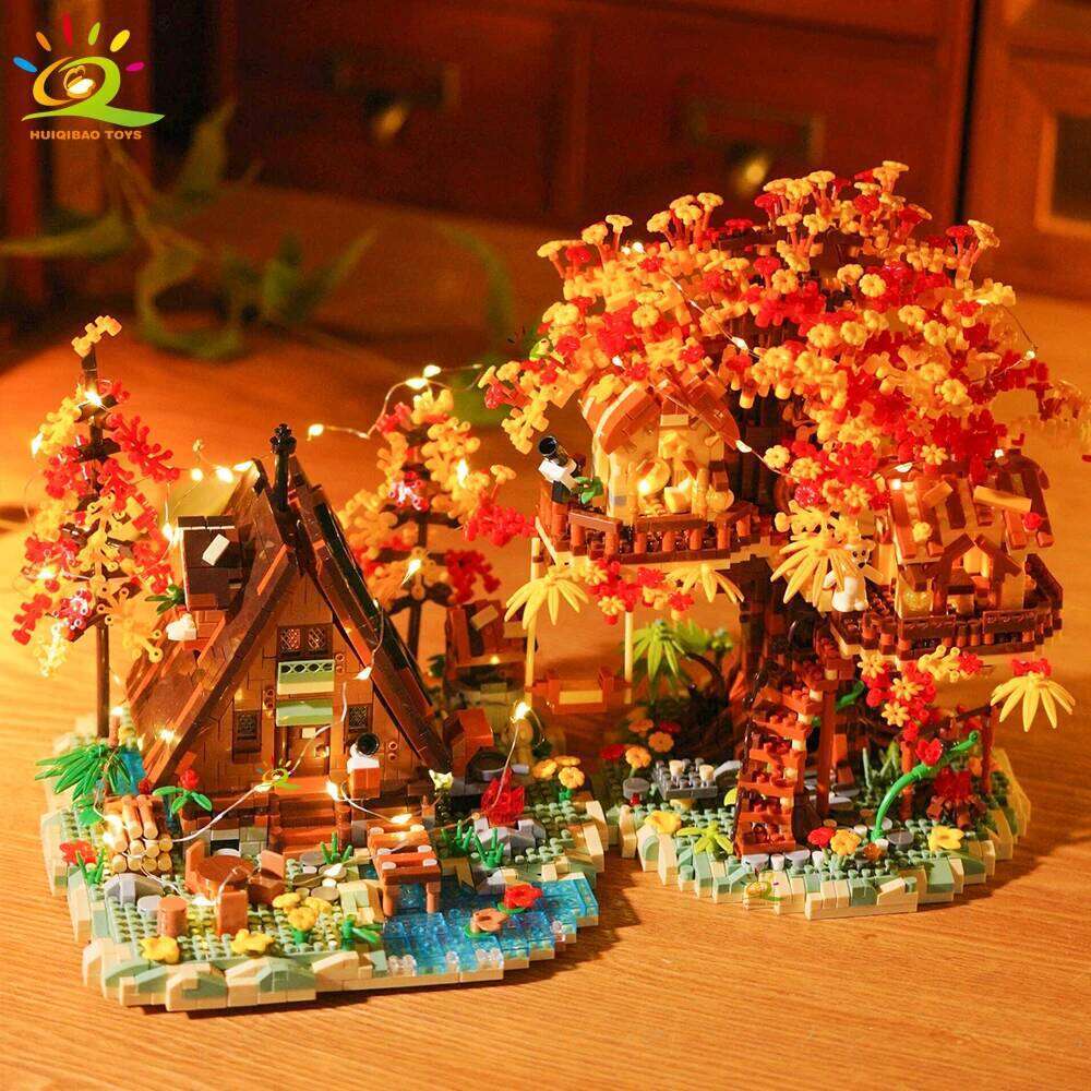 HUIQIBAO MOC Autumn Treehouse Architecture Style Castle House Micro Building Block Brick for Kid Gift Children Construction Toys Z260306