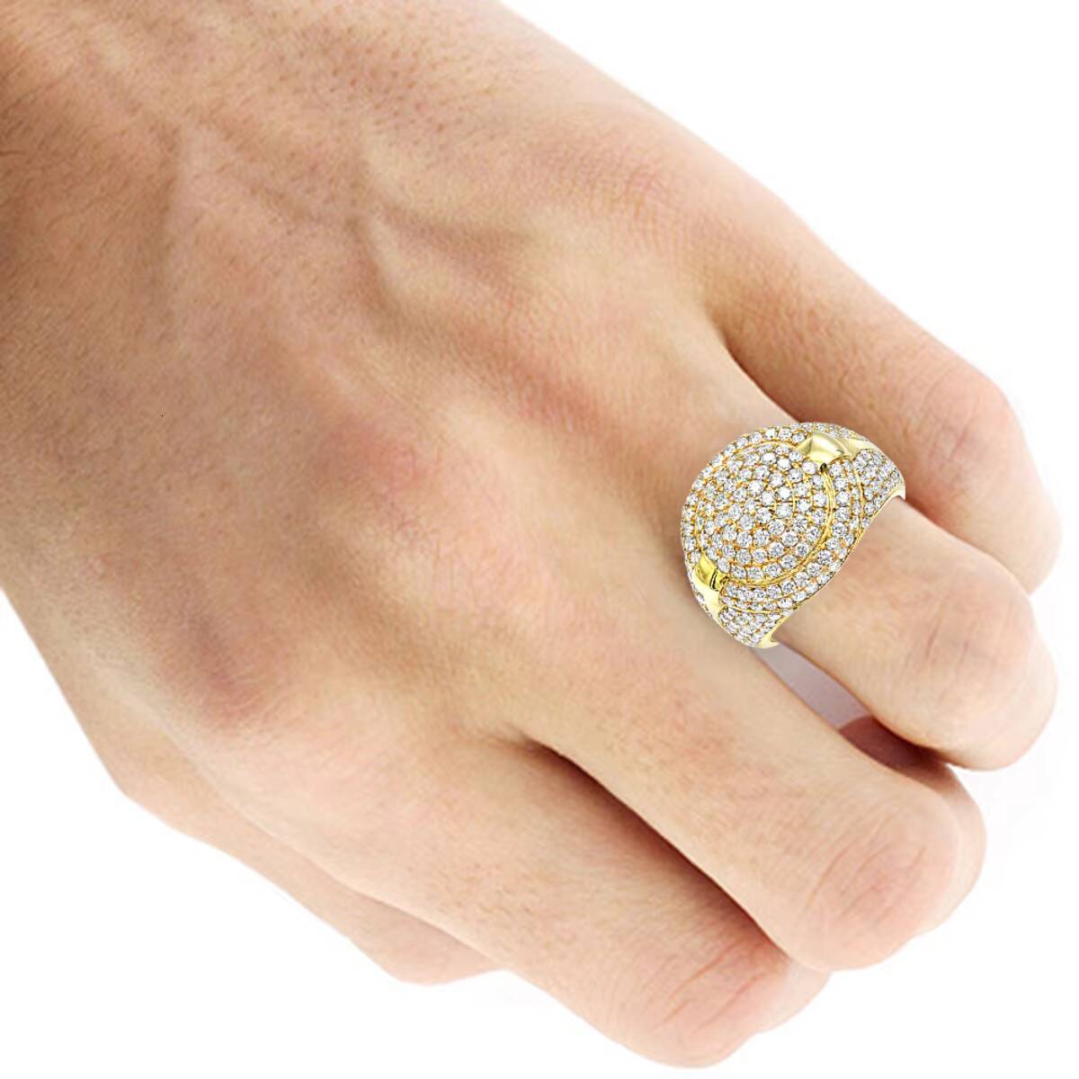 Mens 14k Yellow Gold Pinky Ring with 375 Diamond Pave Setting 12-month Warranty IGI Certified Bold Luxury Hip Hop Style