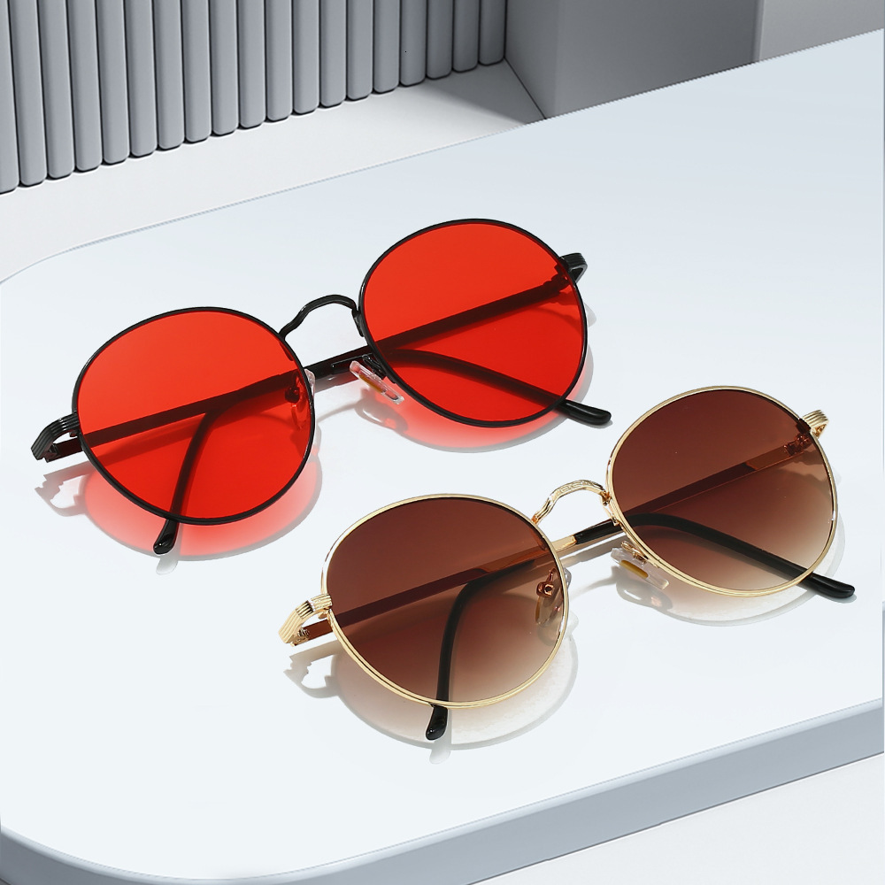 New round retro unique metal sunglasses, classic and fashionable multi-color dazzling sunglasses