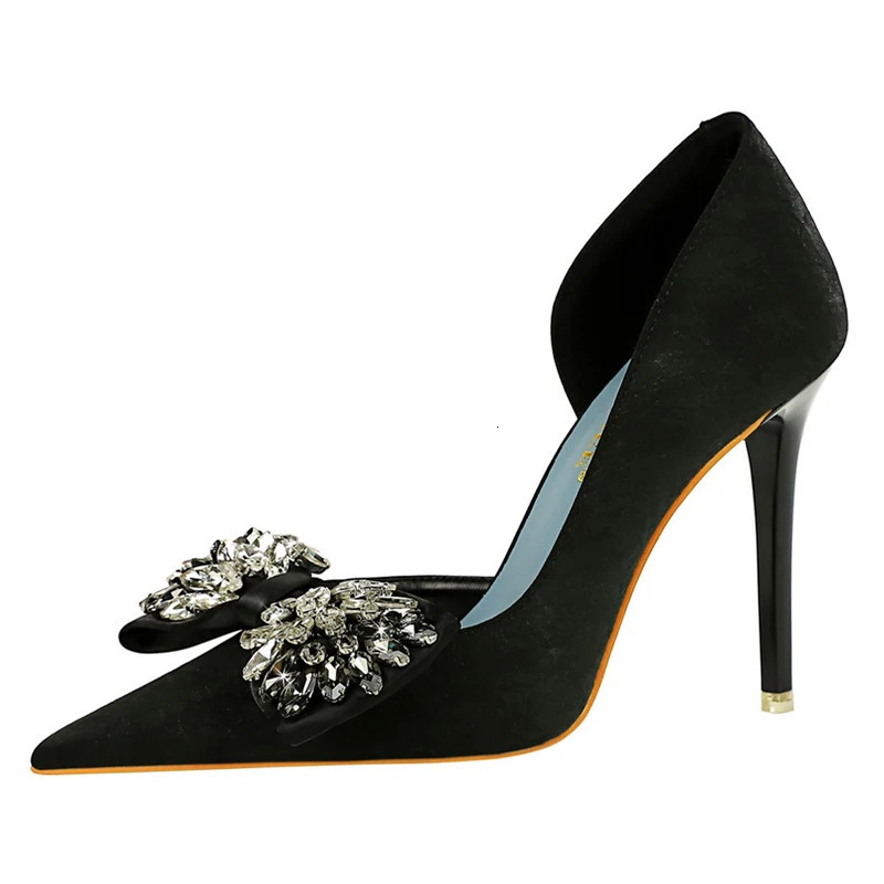 BIGTREE Shoes Rhinestone Bow Women Pumps Banquet Shoes Sexy High Heels Women Stilettos Party Shoes Large Size 41 42 43 260306