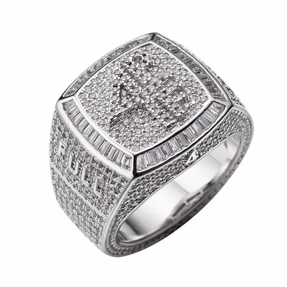Hip Hop Mens Diamond Vvs Moissanite Pass 925 Sterling Silver Full Baguette Jewelry Big Finger Letter Ring for Men