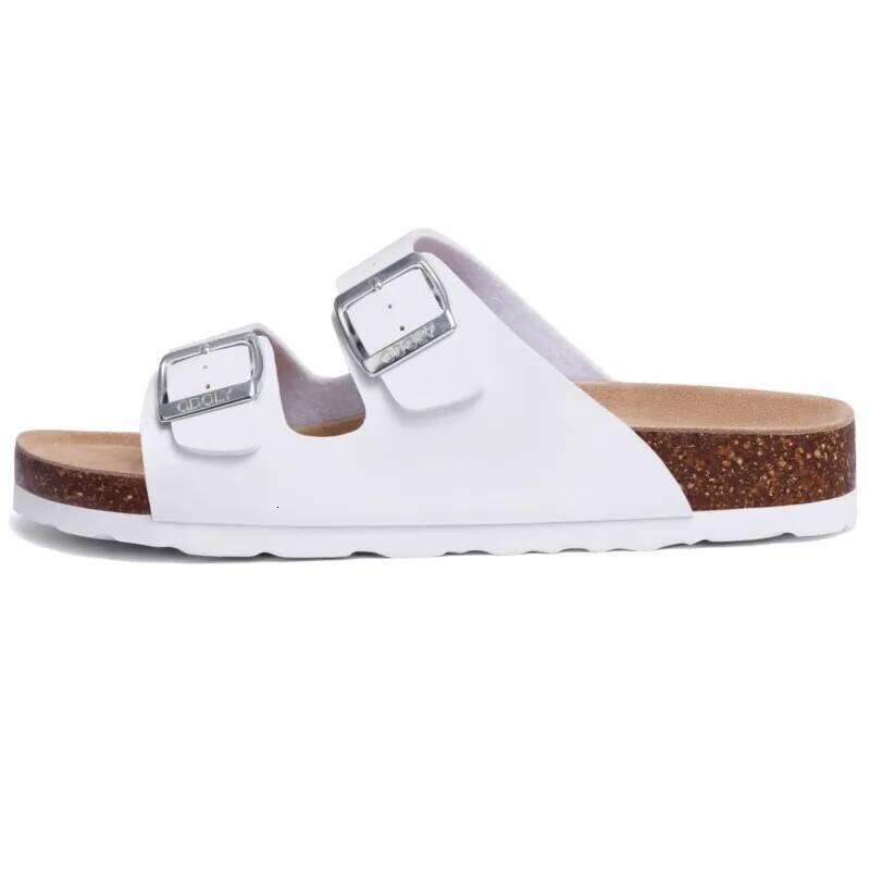 Litfun Women Summer Leather Sandals Comfort Cork Footbed Beach Slippers With Adjustable Buckle High Quality Brand Unisex Slides