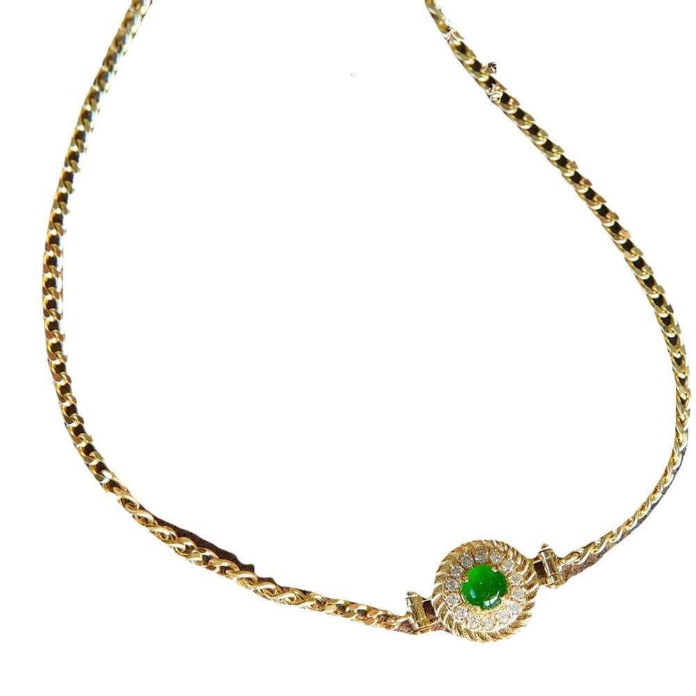 Premium 18K Gold Jadeite Bracelet, k gold au750, natural diamond, full green jadeite bracelet, Chinese style, trendy Cuban chain