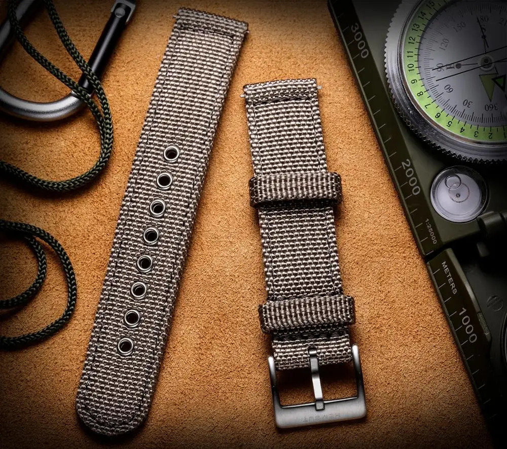 Hemsut Canvas Watch Bands Grey Quick Release Quality Nylon Watch Straps and Heavy Duty Brushed Buckle 18mm 20mm 22mm 24mm 260304