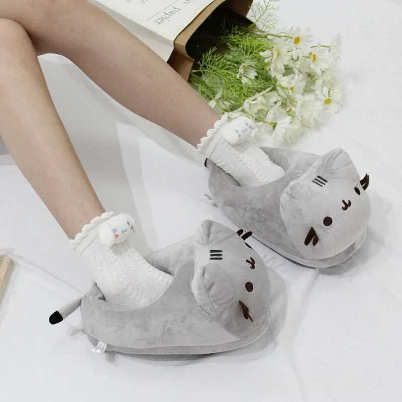 Cartoon Full Covered Cat Slippers Warm Winter Slides Soft Plush Doll Indoor Cute Anime Bedroom Shoes For Man Woman Home Use S260305NRKS
