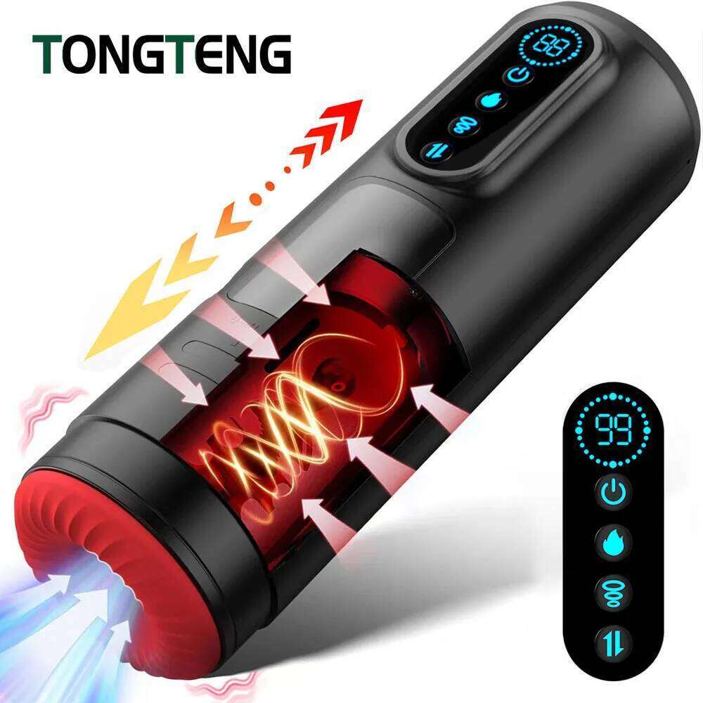 Male Penis Pump with 9 Sucking Vibrating & Thrusting 3D Textured Sleeve Heating Blowjob Mens Sex Toy Adult Toys LCD W260305
