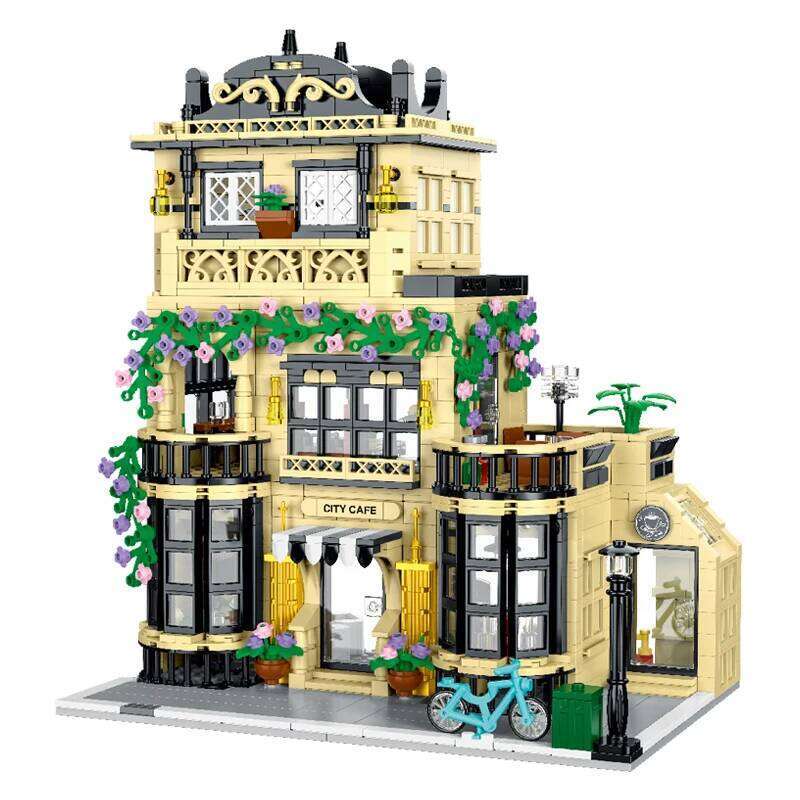 1443-1489pcs Creative City Cafe Light Streetview Building Blocks Bricks Model Sets MOC Modular Architecture Boys Toys Kids Gifts Z260306