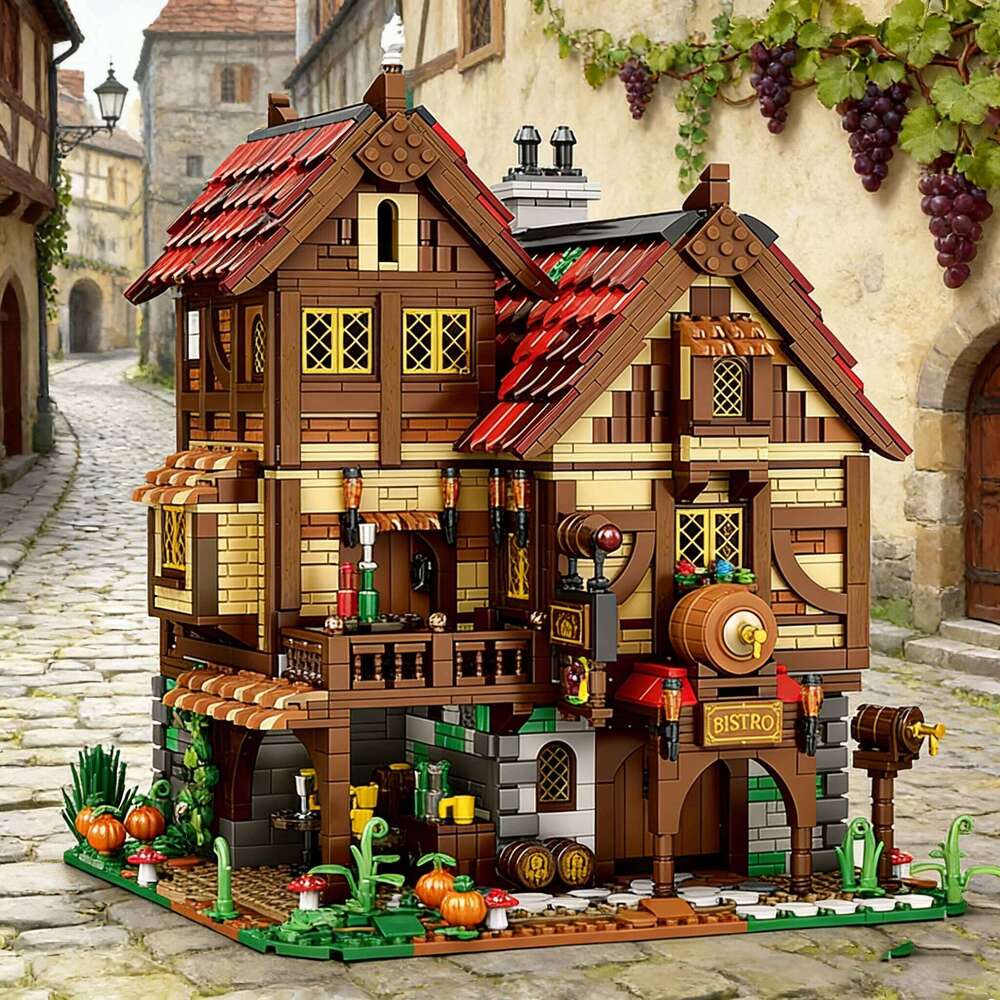 2868PCS Medieval Tavern Building Blocks European Street View Architecture MOC Model Brick Desktop Display Ornaments Toy For Kids Z260305