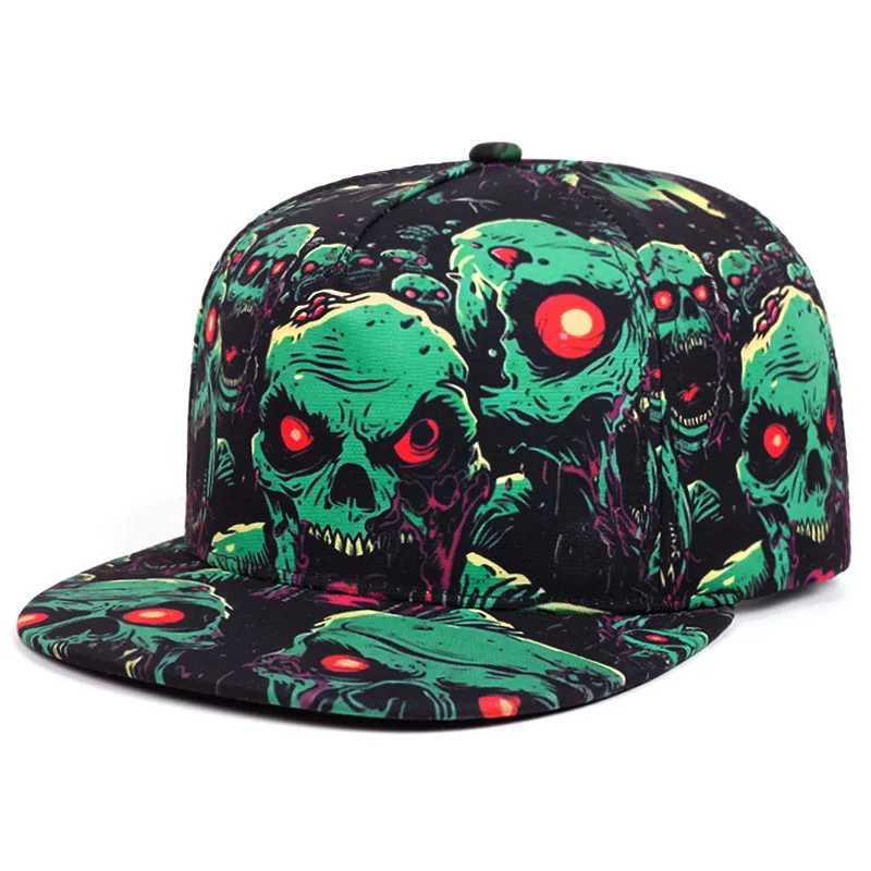 2025 Fashion New Flat brimmed Hat Printed Skeleton Street Skateboarding Hip Hop Hat Outdoor Leisure Sunshade Baseball Hat Unisex S260306