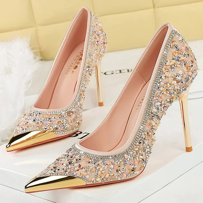 BIGTREE Shoes Rhinestone shoe upper Women Pumps Stiletto Heels 95 cm Metal pointed tip High Heels crystal Pumps Lady 260306