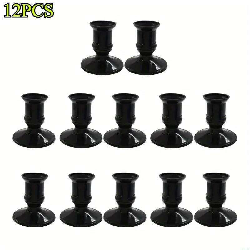 12Pcs Retro Black Candle Holders Durable Plastic Candlesticks for Wedding Restaurant Christmas Decora Sturdy Stand of Candles XJ260305