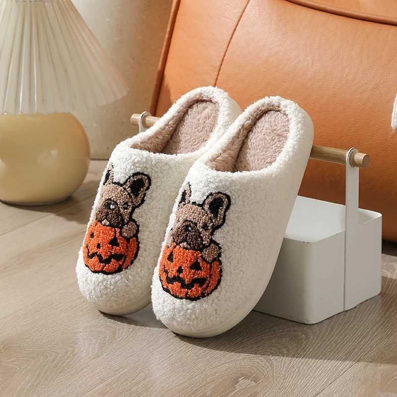 Classics Pumpkin Halloween Womens Girls Slippers Winter Indoor Cartoon Comfort Home Bedroom Soft Causal Flat Plush Shoes S260305