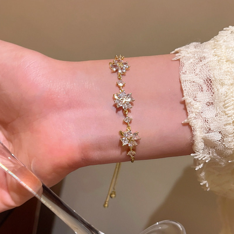 18k real gold plated simple zircon flower bracelet, light luxury high-end feel, fashionable and exquisite versatile women's jewelry