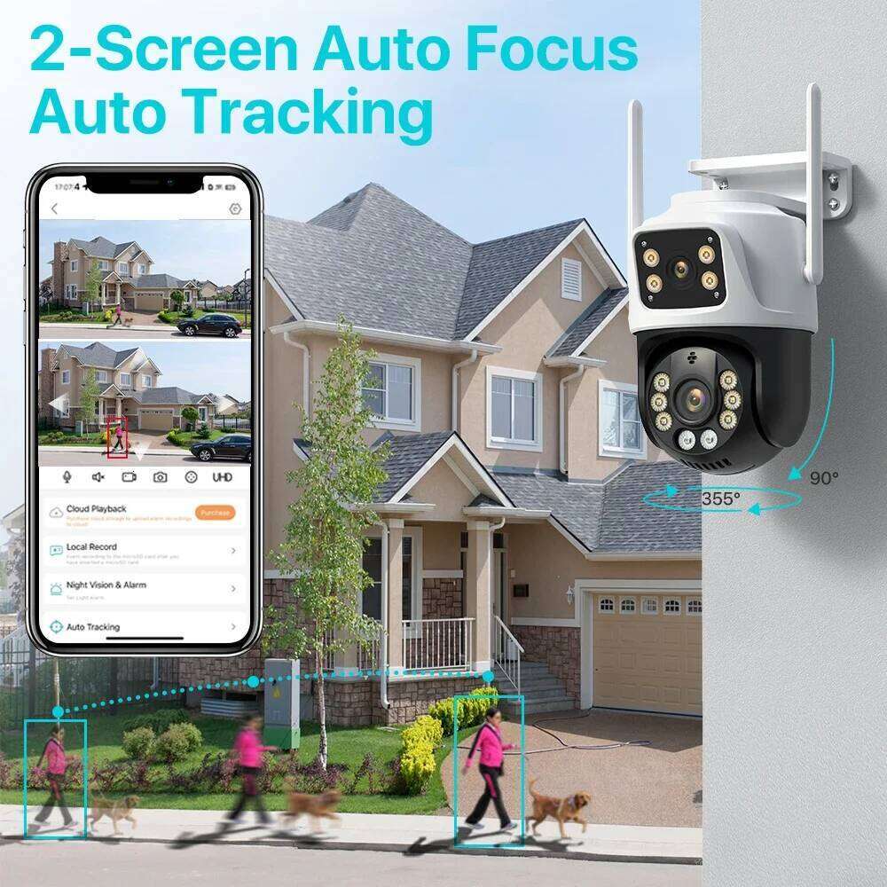 4K 8MP HD Wifi PTZ Outdoor 6MP Lens Dual Screen AI Auto Tracking IP Camera CCTV Audio Video Surveillance P2P iCSee 26W0306