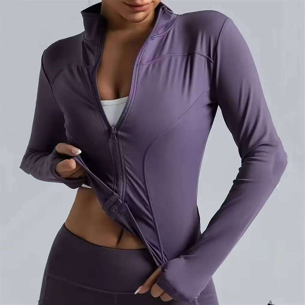 Fashion Zipper Sports Jacket Women's Long Sleeve Running Fitness Tight Top Solid Yoga Quick Drying Coat Casual Simple Clothing