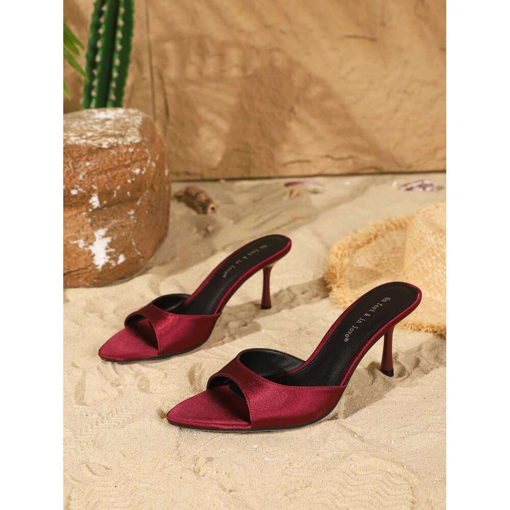 Women's Slip-On Satin Heeled Mules