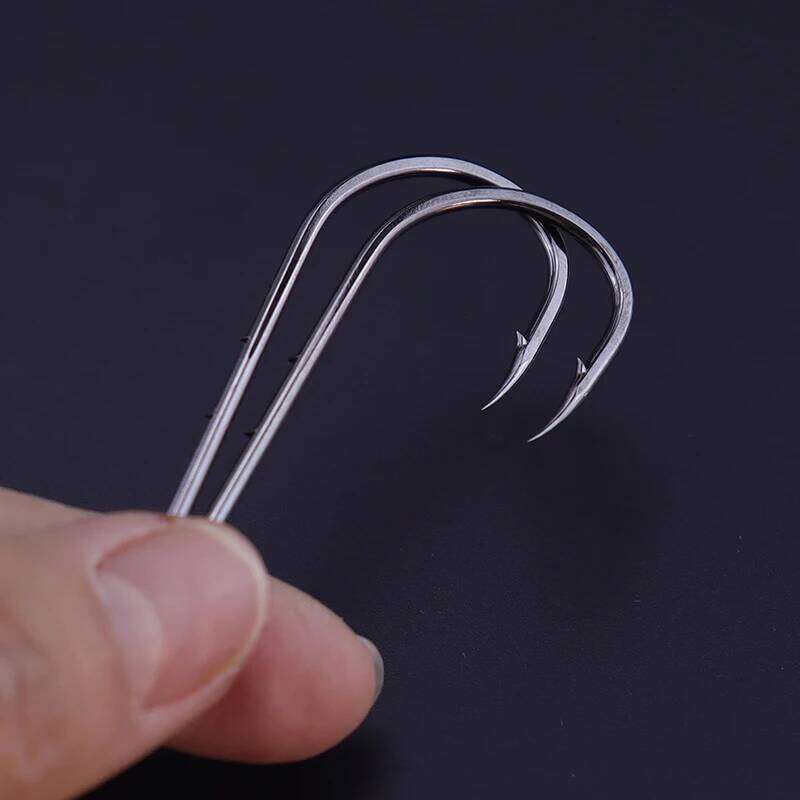 50pcs/lot hooks long shank anti-rust high carbon steel double bait keeper barbs fishhooks for fresh&saltwater fishing Y260305
