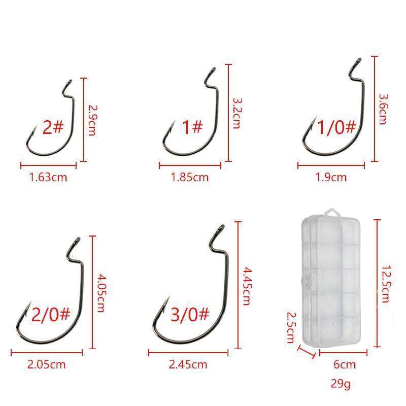 50pcs Wide Worm Carbon Steel Offset Fishhook Bass Barbed Carp Hook Accessories Gear Fishing Tackle S260305