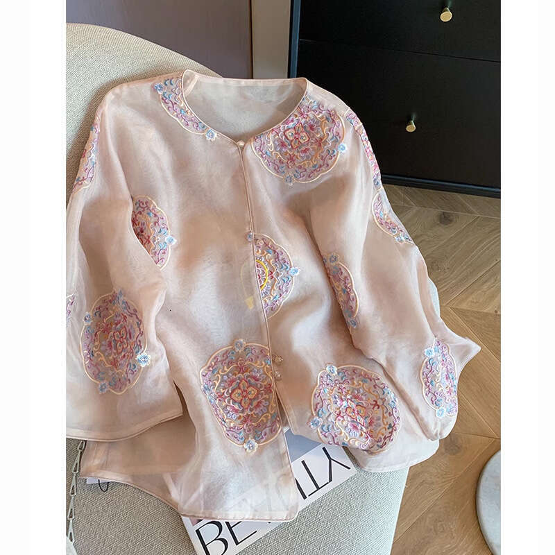 Mardi Hefxessdr New Chinese Embroidery Thin Loose Comfortable Beautiful Shirt Women's Spring Style Niche Temperament Top Chinese style shirt wome