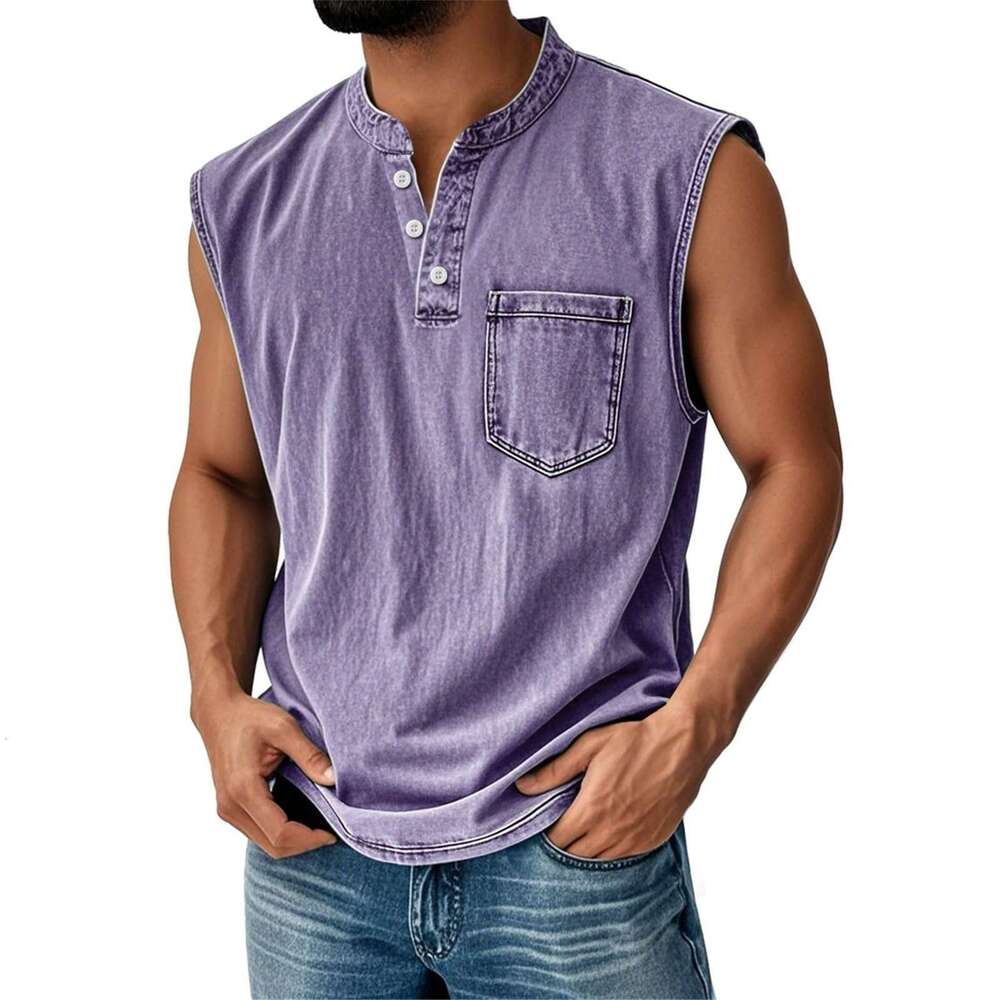 2025 European and American popular sleeveless Amazon young men's casual trendy open-front wish T-shirt wholesale
