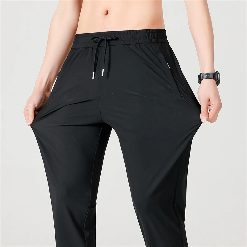 Ice Silk Mens trousers summer black-and-gray thin style business casual pants outdoor stretch breathable straight leg loos 260304