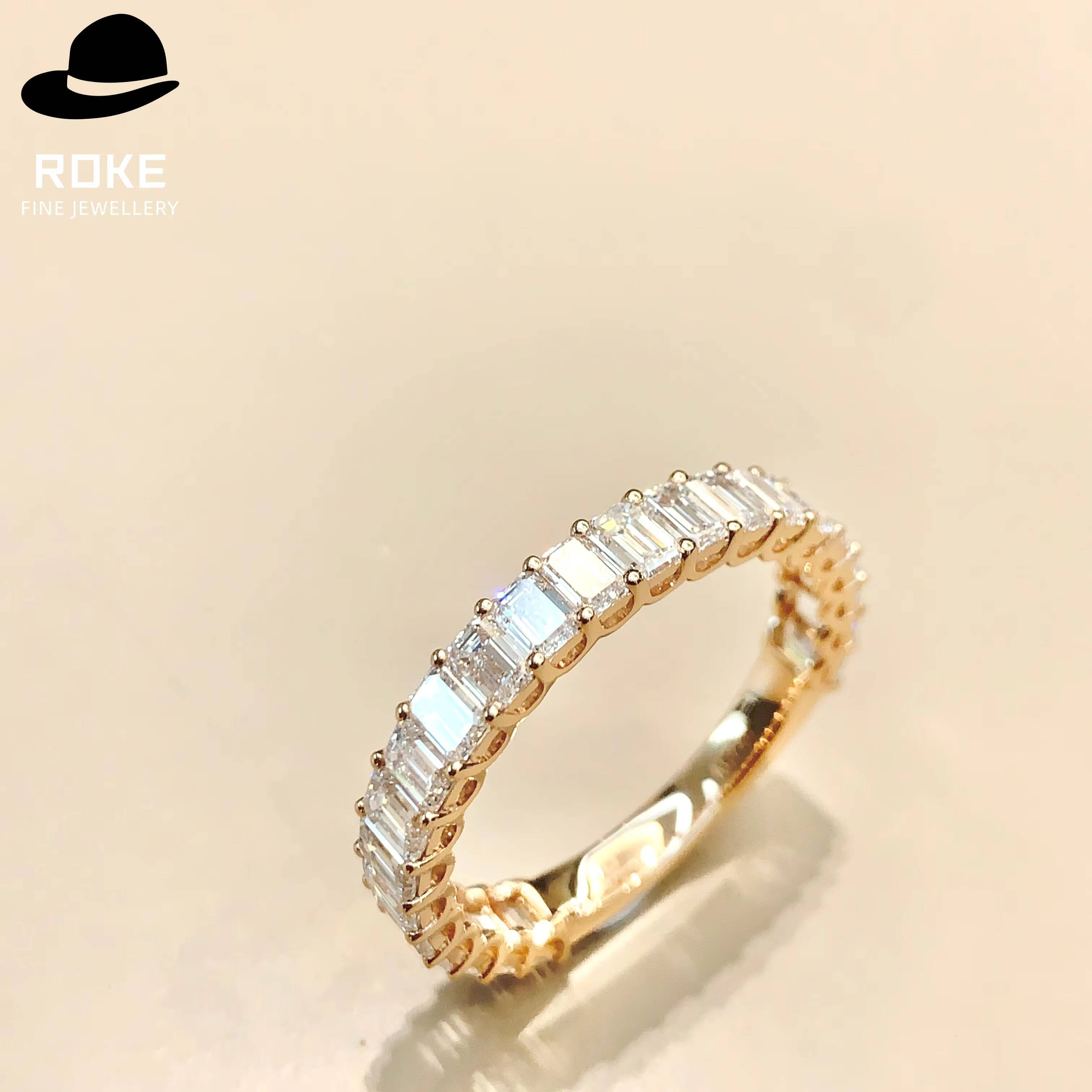 Elegant Womens Emerald Cut Diamond Eternity Ring 9K-18K Gold Prong-Set Lab-Grown Diamonds Bridal/Anniversary Fine Jewelry