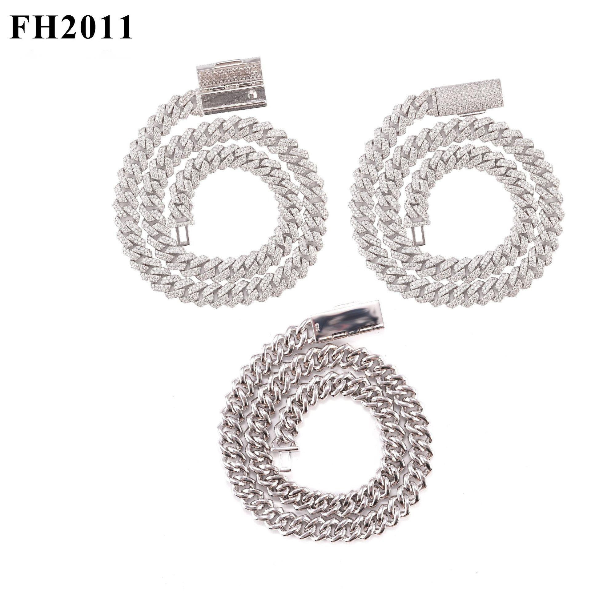 Hiphop Cuban chain s925 silver fully inlaid with moissanite 10mm double row diamond-shaped bracelet necklace