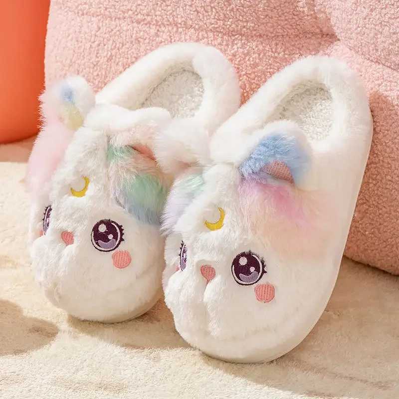 New shaggy slippers that look like your cat womens fluffy outdoor kitty sliper woman fuzzy kitten mules winter warm house shoes S260305
