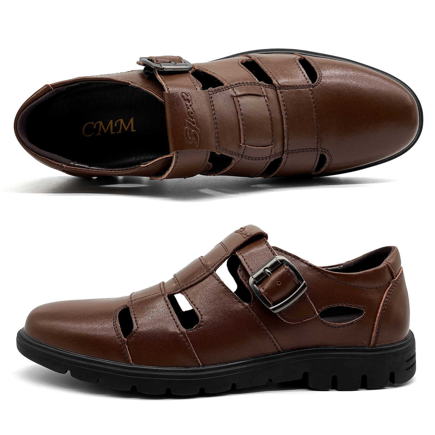 New 2026 Openwork Design Mens Sandals Luxury Leather Breathable Men Shoes High Quality Summer Sandal Soft Outdoor Slippers 5551