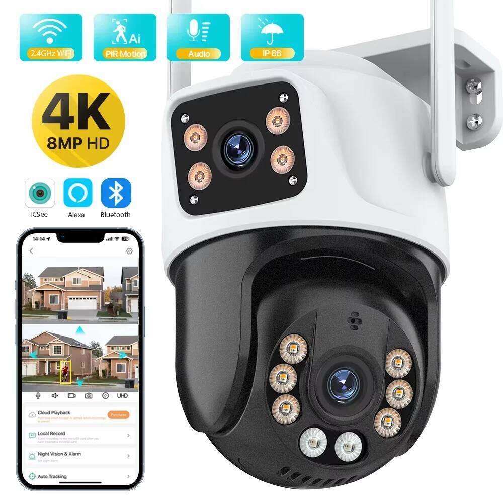 4K 8MP HD Wifi PTZ Outdoor 6MP Lens Dual Screen AI Auto Tracking IP Camera CCTV Audio Video Surveillance P2P iCSee 26W0306