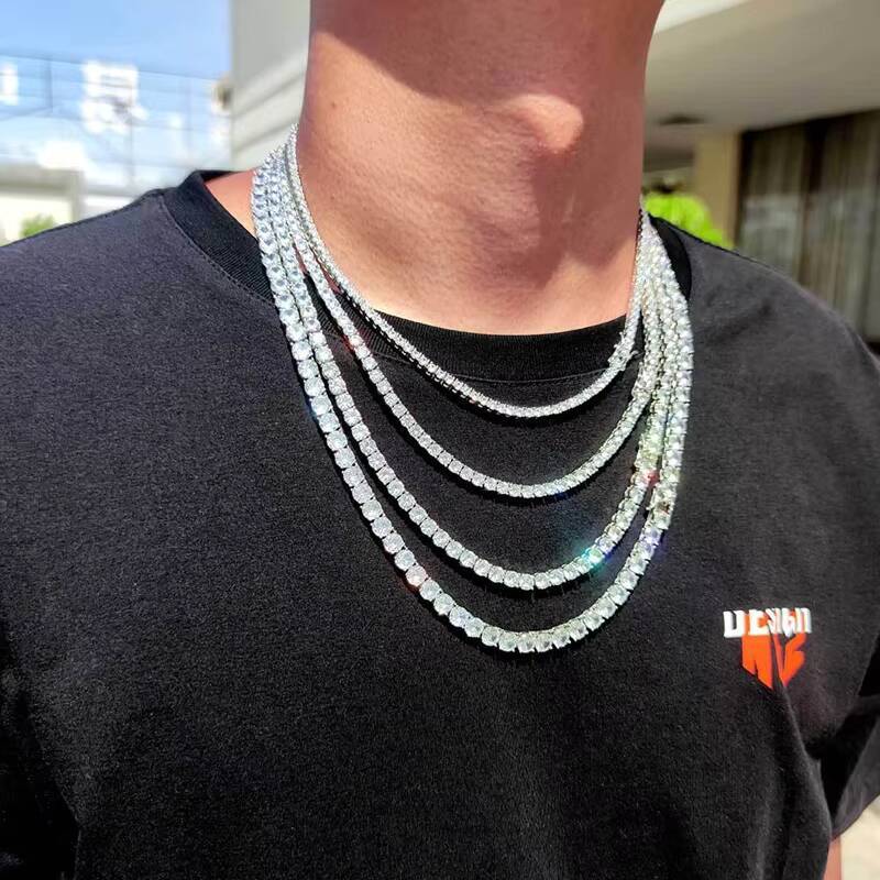 3mm 4mm 5mm 6mm Bling Moissanite VVS Tennis Chain Hip Hop Iced Out Mens Moissanite Diamond Gold Plated Tennis Chain Necklace